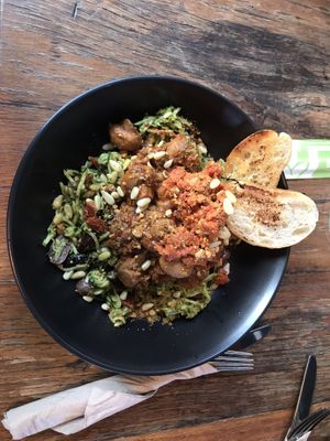 Vegan zucchini Bolognese  at Wholefoods Kitchen in Bendigo