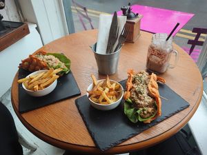Satay Seitan Bubble Wrap and Chips at Seaside Kitchen in Margate