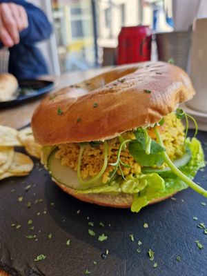 Tofu scramble bagel at Seaside Kitchen in Margate