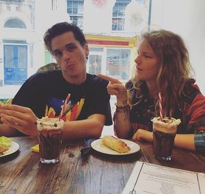 Chilling with milkshakes and sausage rolls  at Seaside Kitchen in Margate