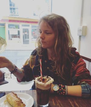 Chilling with a milkshake and a sausage roll at Seaside Kitchen in Margate