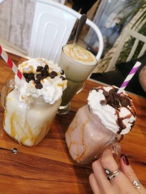 Banana milkshake, matcha latte and strawberry milkshake! at Seaside Kitchen in Margate