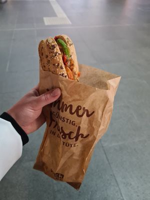 Baguette with avocado and hummus at backWERK - Hauptbahnhof in Berlin