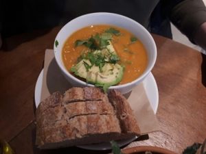 sweet potato soup (spicy!) at SLA - Voorstraat in Utrecht