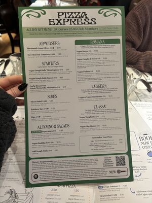 vegan menu   at Pizza Express - Wimbledon in South West London