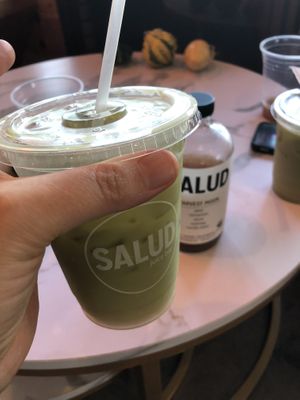 Matcha coconut sparkling drink.   So different and good!  at Salud Juice - 4th St in Long Beach