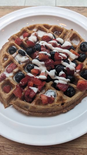 Berry waffles with coconut cream at Fruitive - Palmer Alley in Washington