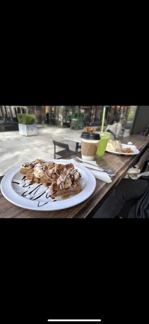 Almond Chocolate Banana Waffles (left)   at Fruitive - Palmer Alley in Washington