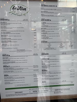 Full menu  at Fruitive - Palmer Alley in Washington
