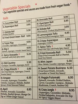 Awesome selection - all vegan! at Sushi Jin in Silver Spring