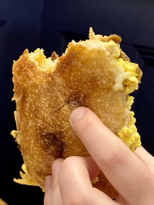 Breakfast Sandwich. House made vegan sausage, oat cheese, chickpea tofu egg, pickles, and tomato mayo on ciabatta. Highly recommend   at B52 Cafe in Pittsburgh