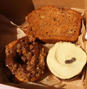 Cupcake, doughnut and banana bread! Vegan cake time! at Erin McKenna's Bakery in New York City