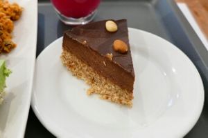 Almond chocolate cake at Veggie Nyers in Budapest