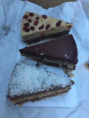 Mango chocolate, mint chocolate and bounty cake.  at Veggie Nyers in Budapest