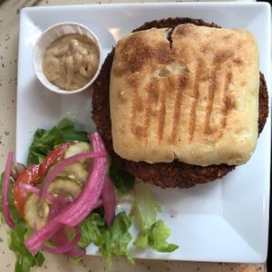 lunch falafel burger at The Little Mermaid Cafe in Homer