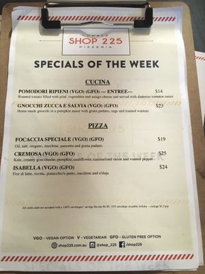 Special of the week. The “Cremosa” was amazing. Shop 225, keep it on the standard menu please! at Shop 225 Pizzeria in Pascoe Vale South