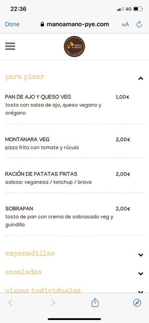 Menu  at Mano a Mano in Murcia