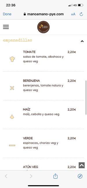 Menu at Mano a Mano in Murcia