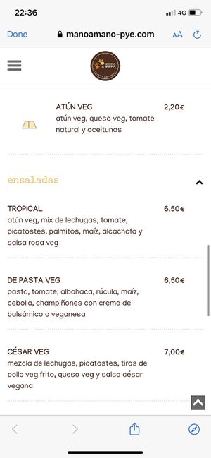 Menu at Mano a Mano in Murcia