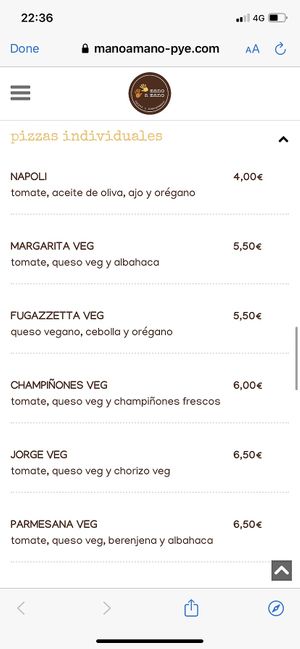 Menu at Mano a Mano in Murcia