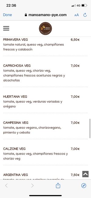 Menu at Mano a Mano in Murcia