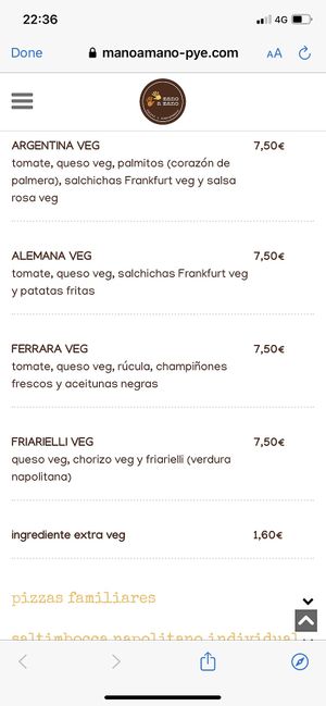 Menu at Mano a Mano in Murcia