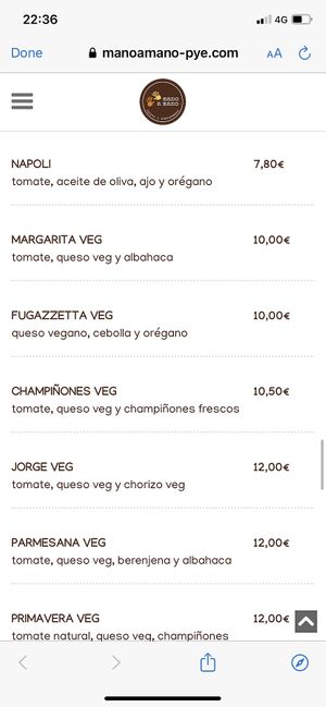 Menu at Mano a Mano in Murcia