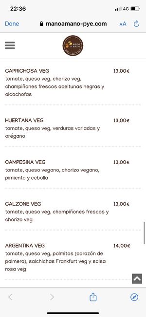 Menu at Mano a Mano in Murcia