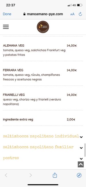 Menu at Mano a Mano in Murcia