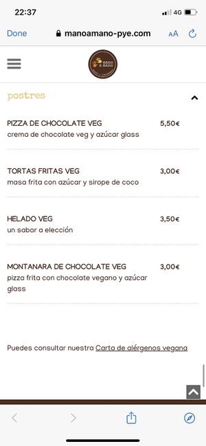 Menu at Mano a Mano in Murcia