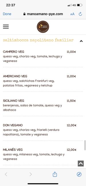 Menu at Mano a Mano in Murcia