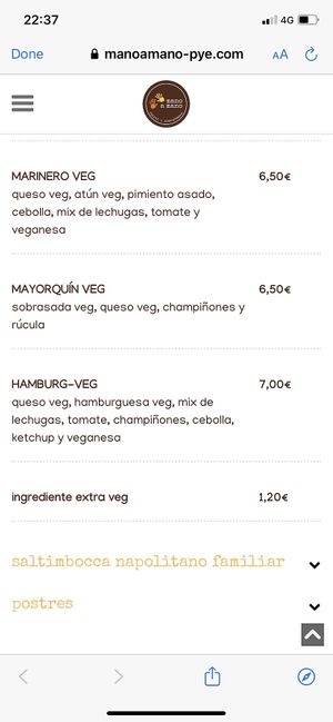 Menu  at Mano a Mano in Murcia