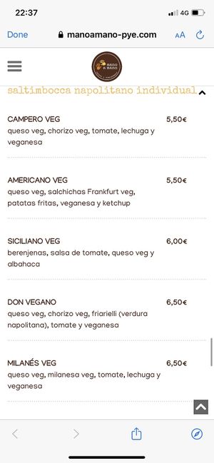 Menu at Mano a Mano in Murcia