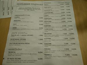 vegan menu at Mano a Mano in Murcia