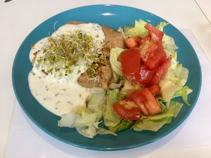 bean & chilli pancake with chive sauce  at Smaki Roslinne in Krakow