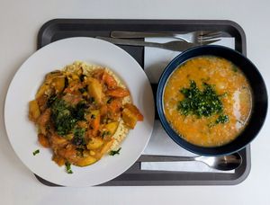 Moroccan Root Veg with Bulgar and Barley Soup with Potatoes at Smaki Roslinne in Krakow