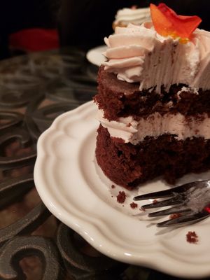 Vegan chocolate cake with raspberry buttercream frosting at The Butterwood Bake Consortium in Pittsburgh