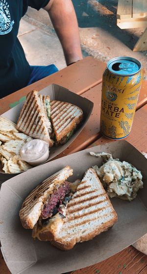 top- tempeh ruben     bottom-ridiculous burger  at Love Food Central in St Petersburg