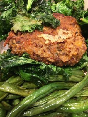 Vegan patty with charred green beans and kale at Little Beet - 18th St in Washington