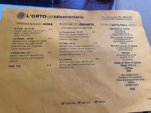 menu 2 at L'Orto Gia Salsamentario in Turin