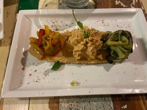 Lingua di grano con peperoni humus e caralogna  #Veganuary at L'Orto Gia Salsamentario in Turin