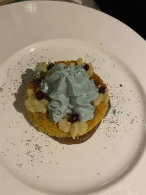 Pan di Spagna con crema di marron glacé spuma di cocco  #Veganuary at L'Orto Gia Salsamentario in Turin