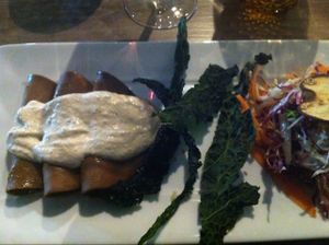 seitan tonnato ( tuna style sauce and sliced seitan) at L'Orto Gia Salsamentario in Turin