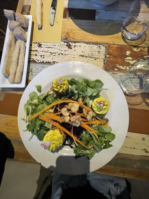 Burger crudisti di carote, mandorle e pomodori secchi, sopra crema di anacardi e curcuma  at L'Orto Gia Salsamentario in Turin