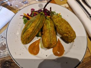Fiori di zucca ripieni at L'Orto Gia Salsamentario in Turin