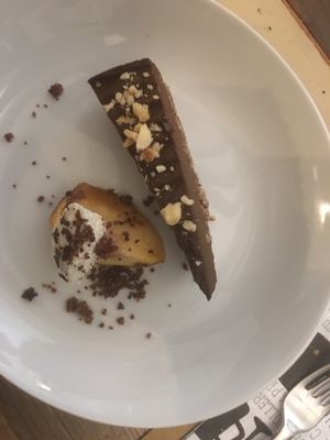Chocolate torte and baked peach at L'Orto Gia Salsamentario in Turin