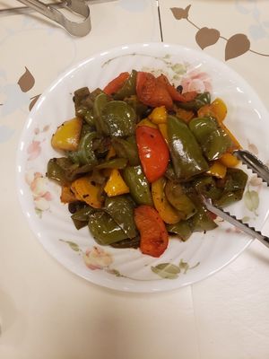 Red , yellow n green peppers with a hint of black bean sauce. at Jeoksubang - 적수방 in Seoul