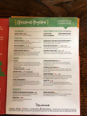 Christmas menu. Vegan choices at Las Iguanas in South East London