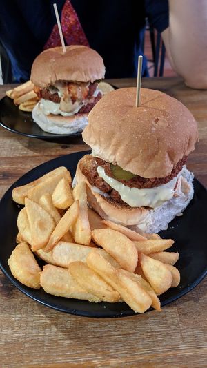 Burgers with fries at Bonta Vera in Minmi