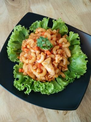 Stir fried mushroom macaroni ?  at Veggie Chef in Bangkok